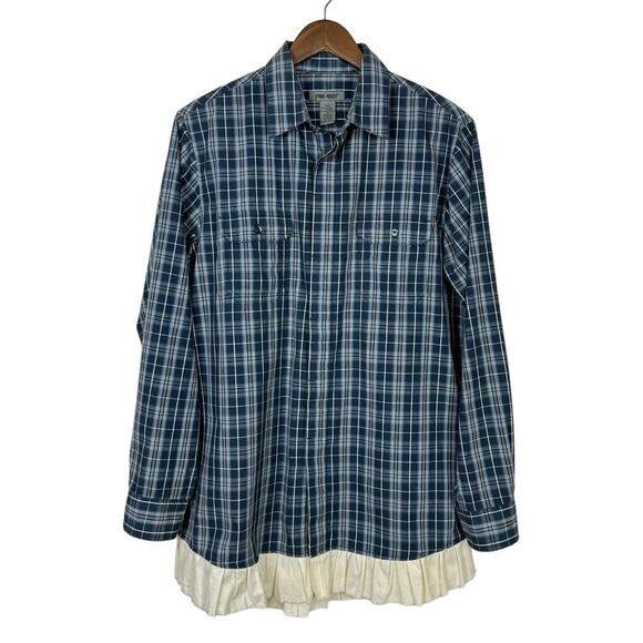 Spring + Mercer Upcycled Blue Plaid Long Sleeve Tunic Shirt Dress - Picture 3 of 10